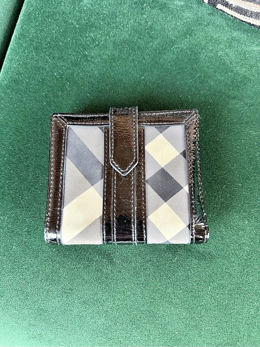 Burberry Nova Check Compact Wallet Black Patent Leather